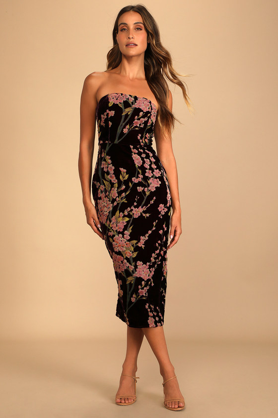 Plum Floral Print Dress - Burnout ...